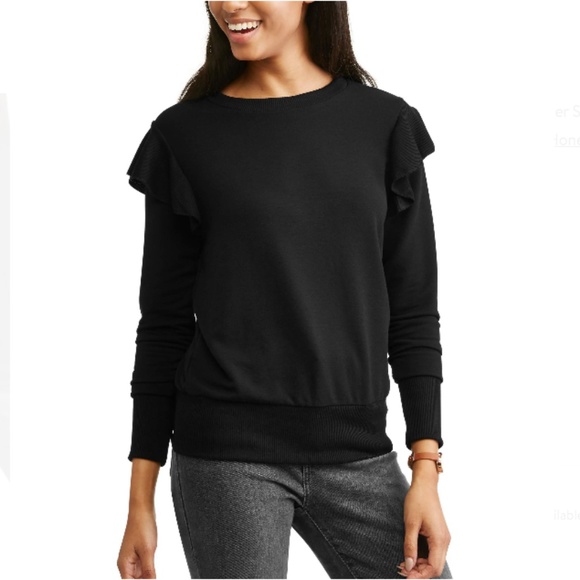 LAST ONE! Black Ruffle Shoulder Sweater - Picture 1 of 2